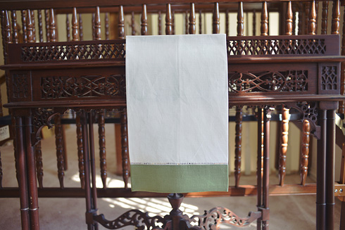 White Hemstitch Guest Towel with Tea Colored Border 14"x22"